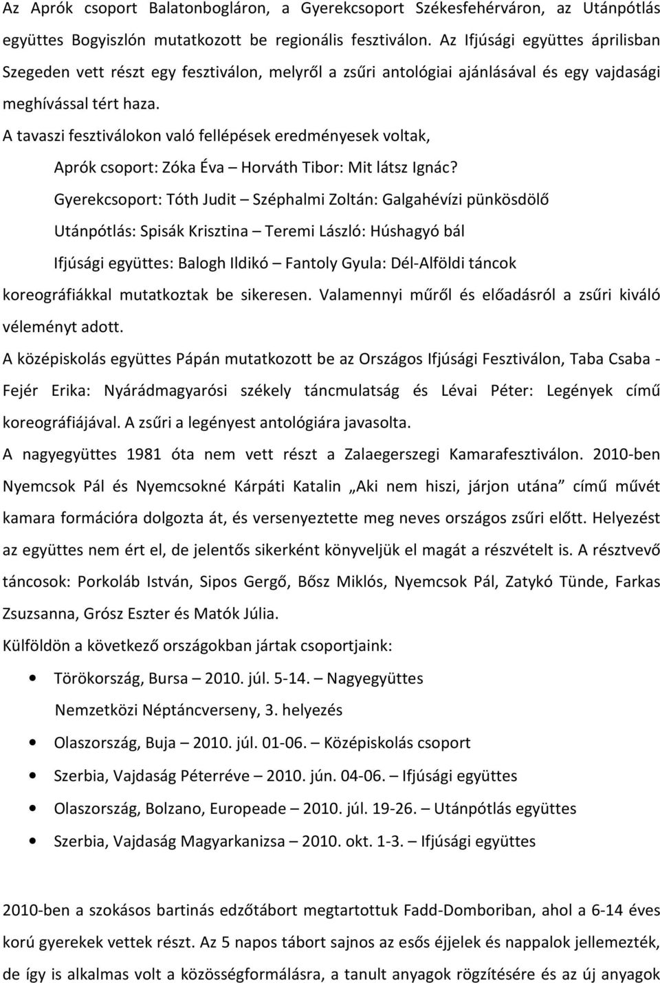 A tavaszi fesztiválokon való fellépések eredményesek voltak, Aprók csoport: Zóka Éva Horváth Tibor: Mit látsz Ignác?