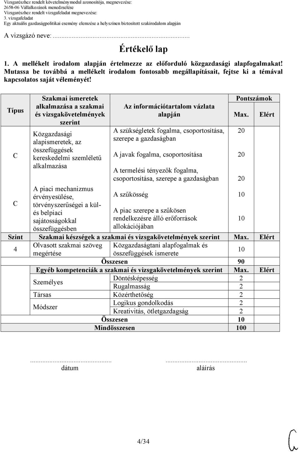 Típus Szakmai ismeretek alkalmazása a szakmai és vizsgakövetelmények szerint Közgazdasági alapismeretek, az összefüggések kereskedelmi szemléletű alkalmazása A piaci mechanizmus érvényesülése,