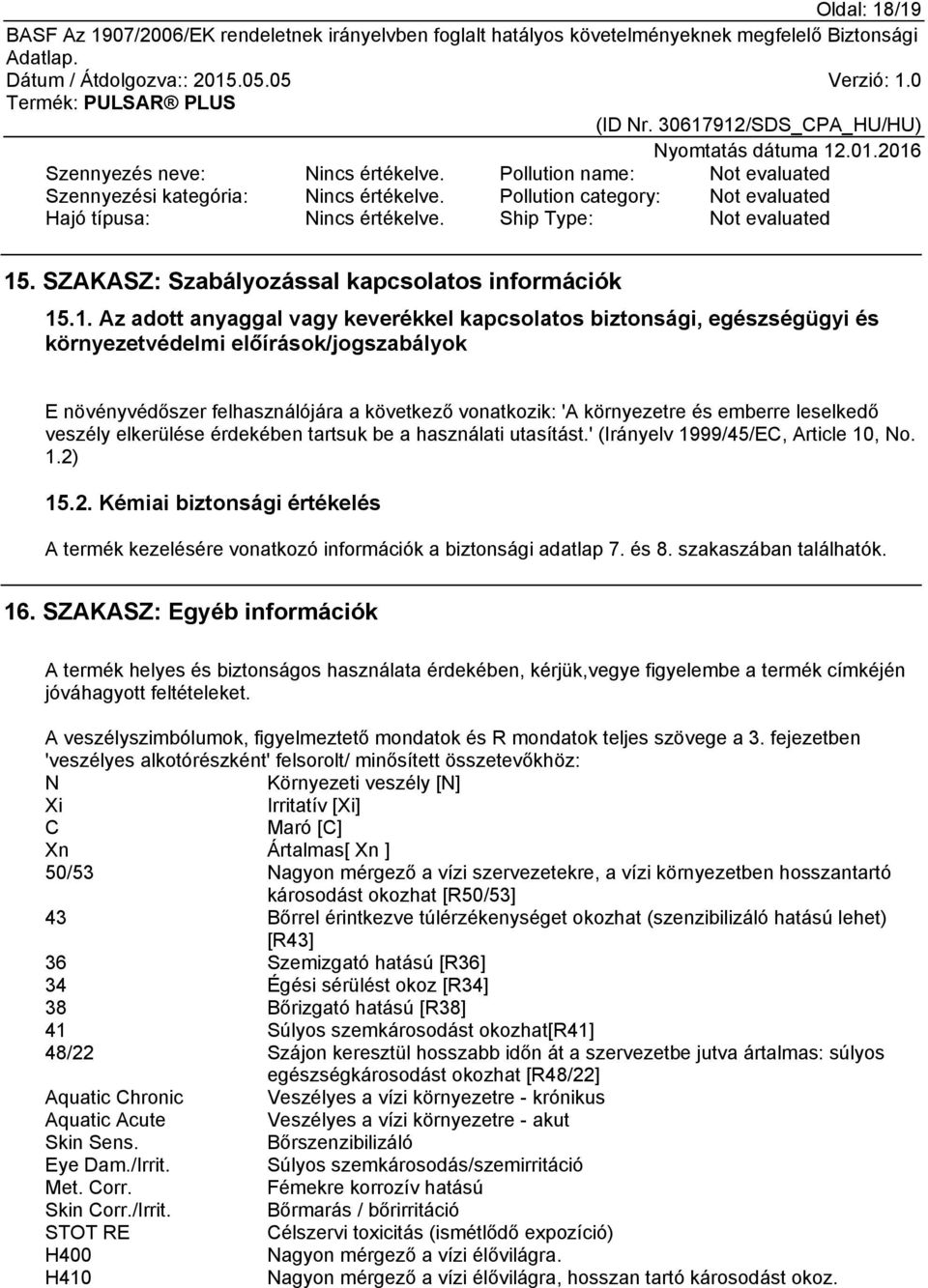 . SZAKASZ: Szabályozással kapcsolatos információk 15