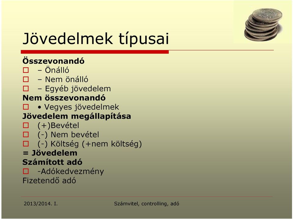 megállapítása (+)Bevétel (-) Nem bevétel (-) Költség (+nem