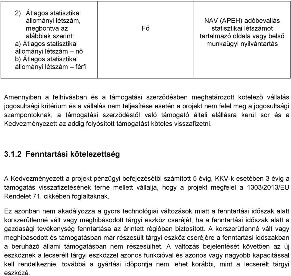 nem teljesítése esetén a projekt nem felel meg a jogosultsági szempontoknak, a támogatási szerződéstől való támogató általi elállásra kerül sor és a Kedvezményezett az addig folyósított támogatást