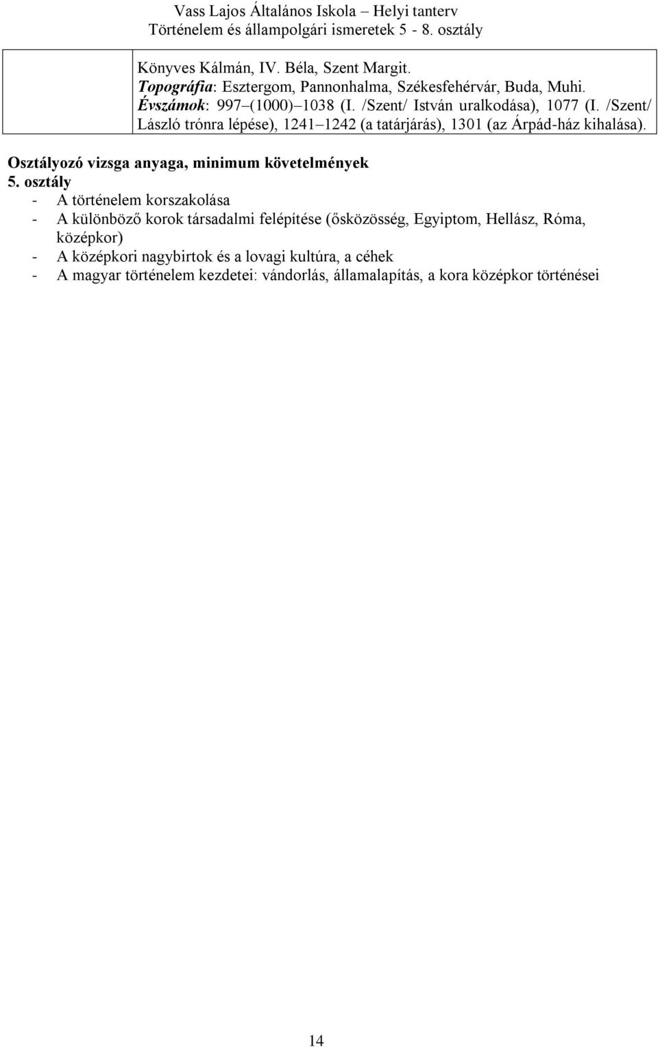 Osztályozó vizsga anyaga, minimum követelmények 5.