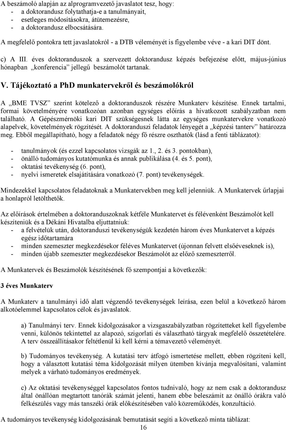 éves doktoranduszok a szervezett doktorandusz képzés befejezése előtt, május-június hónapban konferencia jellegű beszámolót tartanak. V.