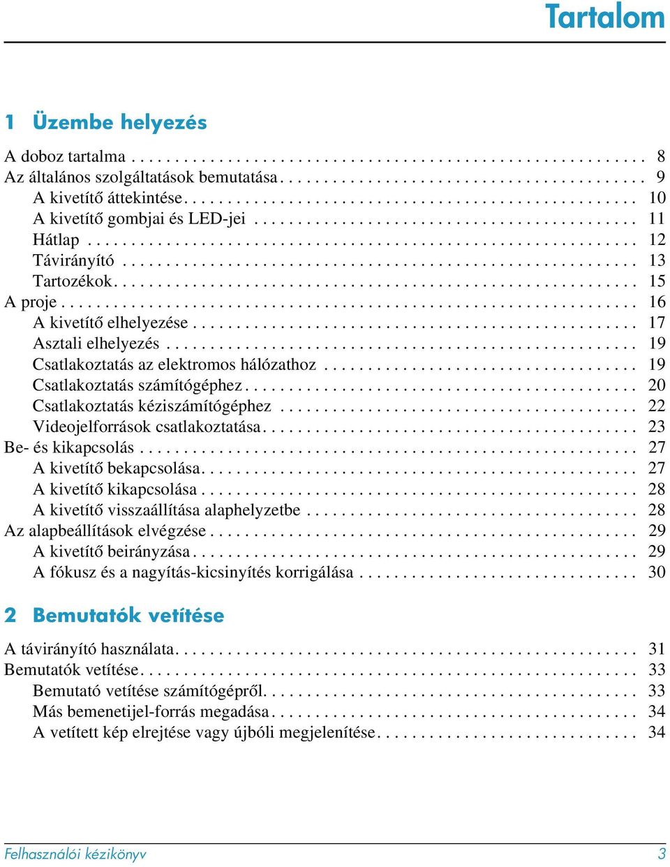 .......................................................... 13 Tartozékok............................................................ 15 A proje.................................................................. 16 A kivetítő elhelyezése.