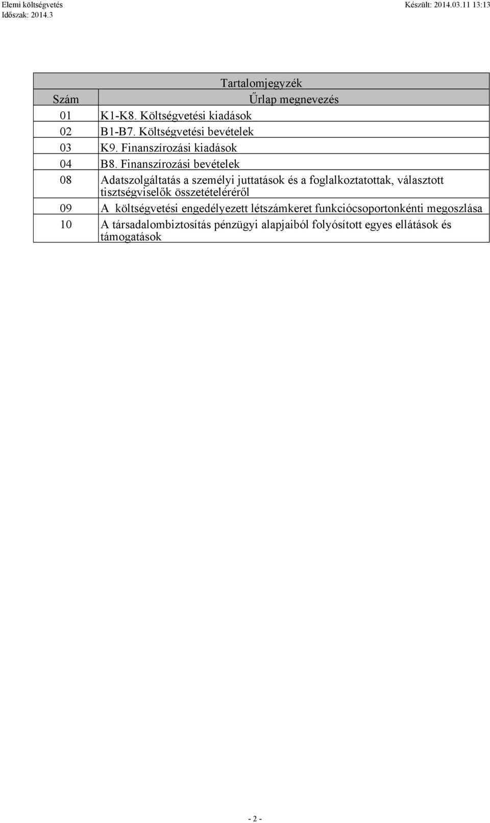 Finanszírozási bevéteek 08 Adatszogátatás a szeméyi juttatások és a fogakoztatottak, váasztott