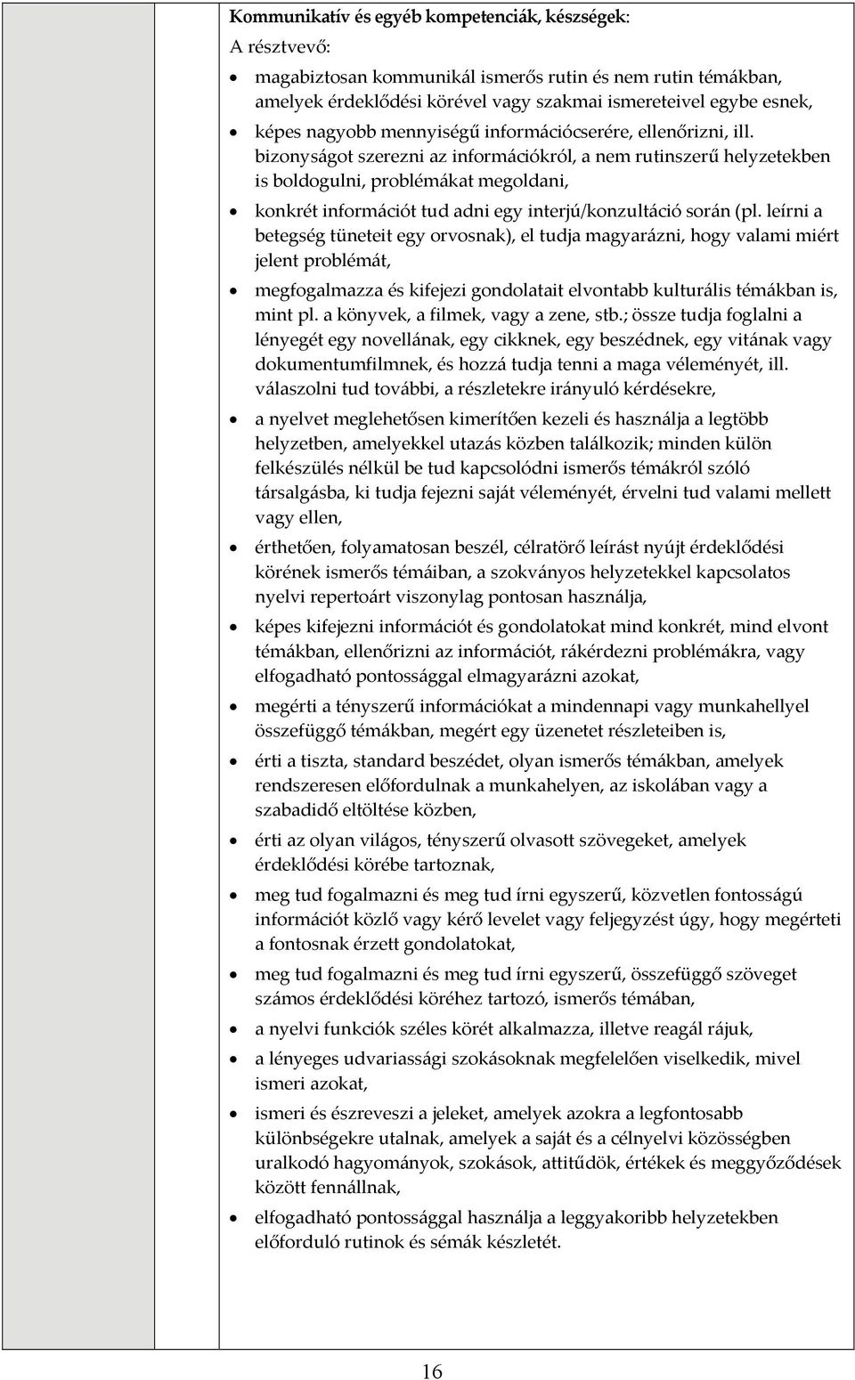 leírni a betegség tüneteit egy orvosnak), el tudja magyarázni, hogy valami miért jelent problémát, megfogalmazza és kifejezi gondolatait elvontabb kulturális témákban is, mint pl.