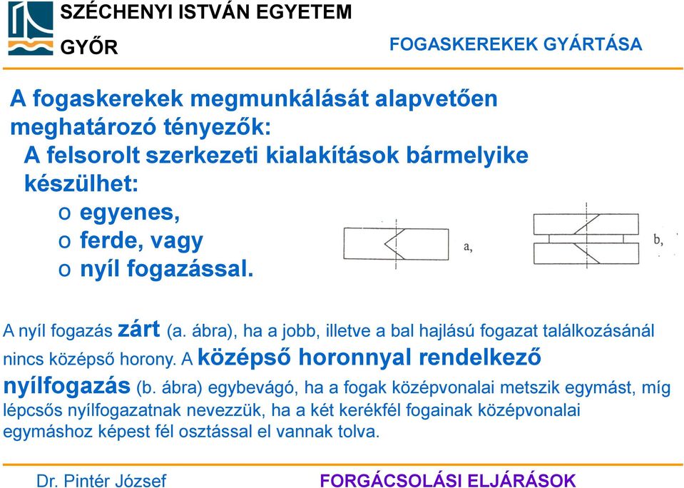 ábra), ha a jobb, illetve a bal hajlású fogazat találkozásánál nincs középső horony.