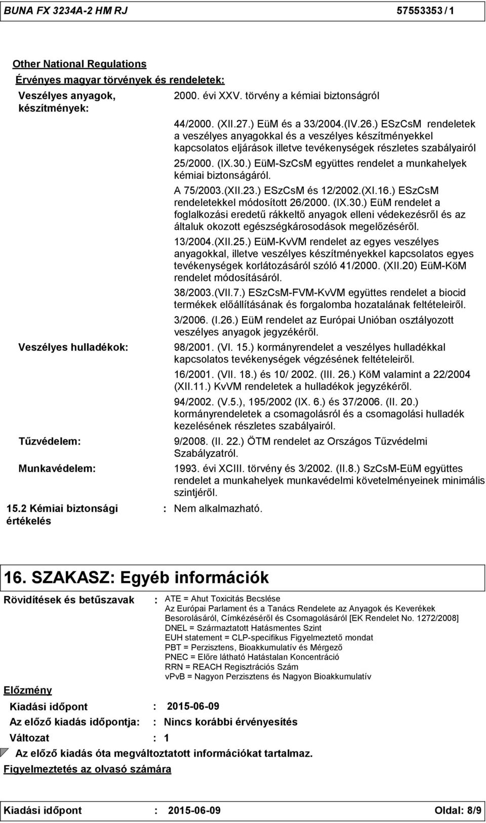 ) ESzCsM rendeletek a veszélyes anyagokkal és a veszélyes készítményekkel kapcsolatos eljárások illetve tevékenységek részletes szabályairól 25/2000. (IX.30.