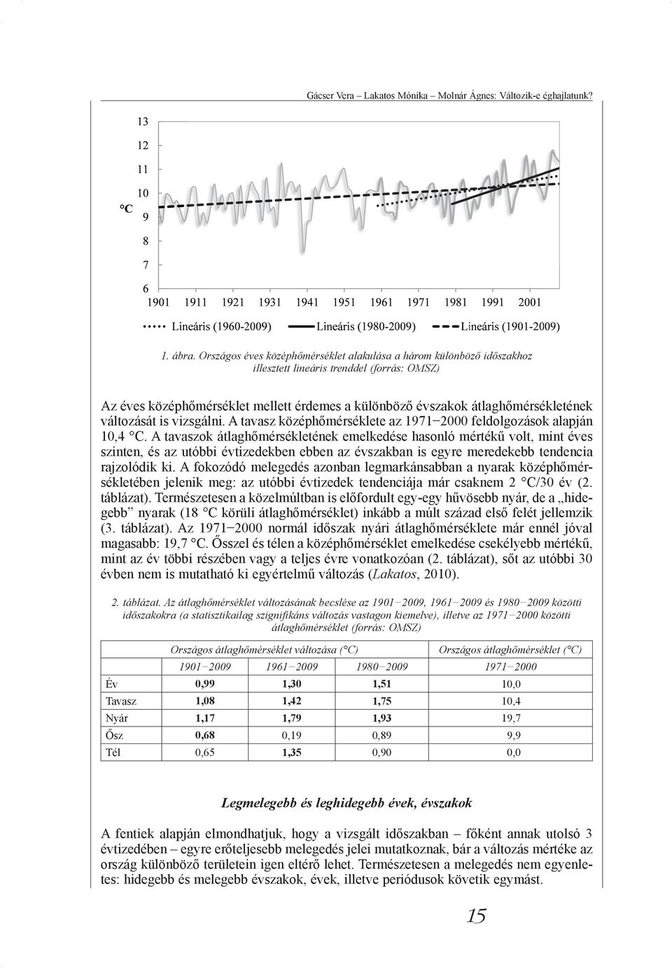 változását is vizsgálni. A tavasz középhőmérséklete az 1971 2000 feldolgozások alapján 10,4 C.