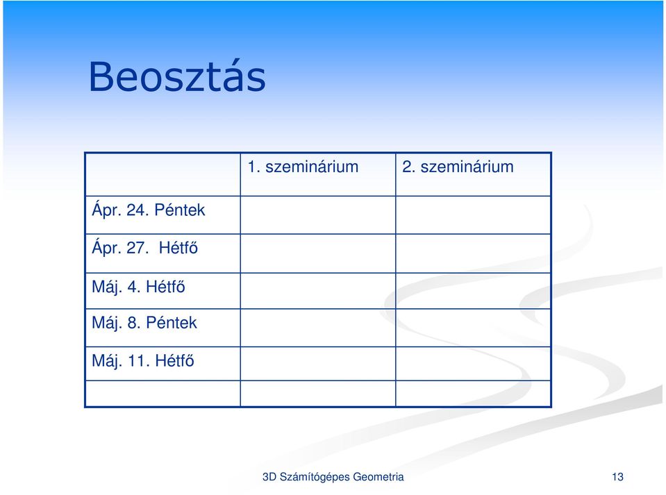 Péntek Ápr. 27. Hétfő Máj. 4.
