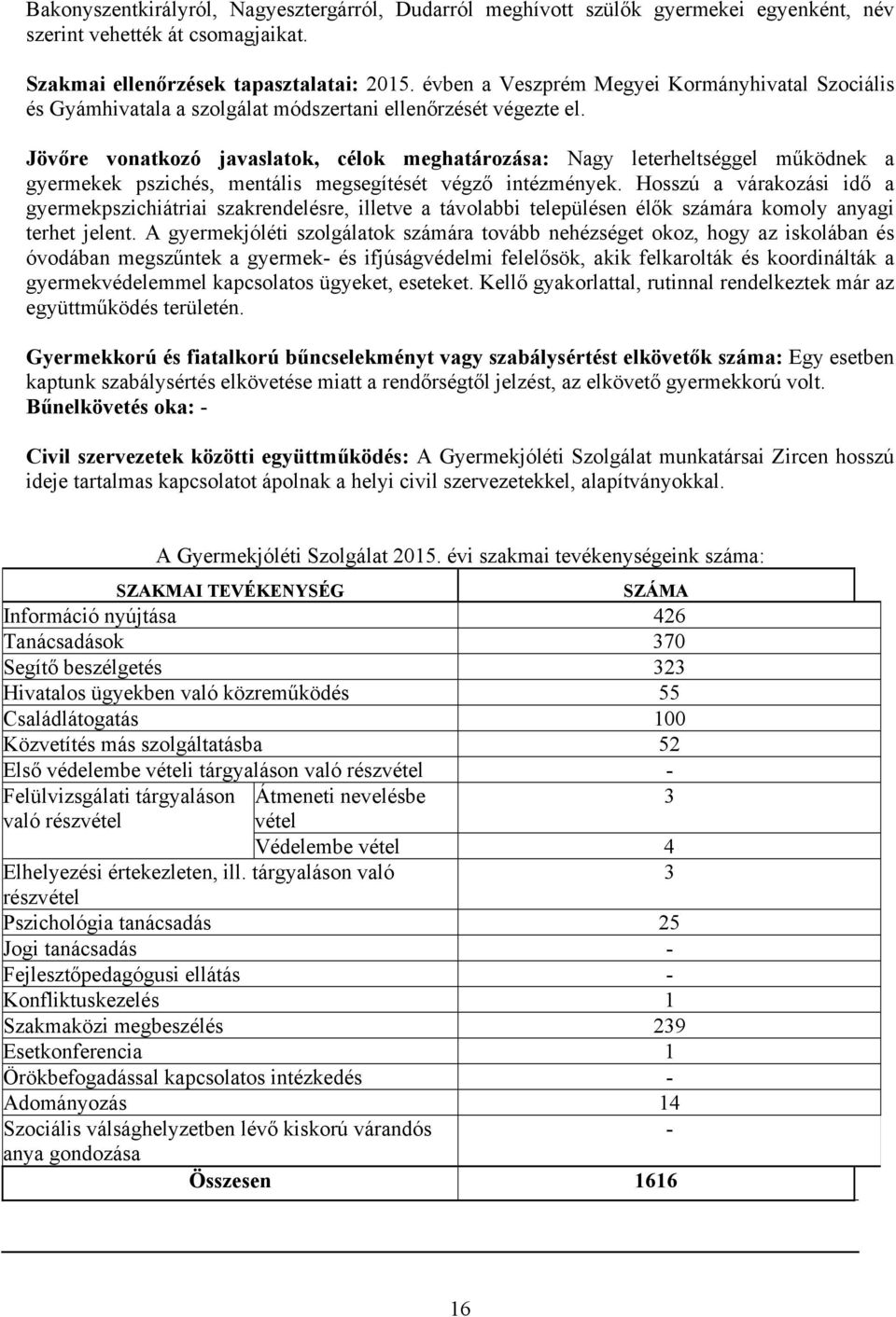 Jövőre vonatkozó javaslatok, célok meghatározása: Nagy leterheltséggel működnek a gyermekek pszichés, mentális megsegítését végző intézmények.