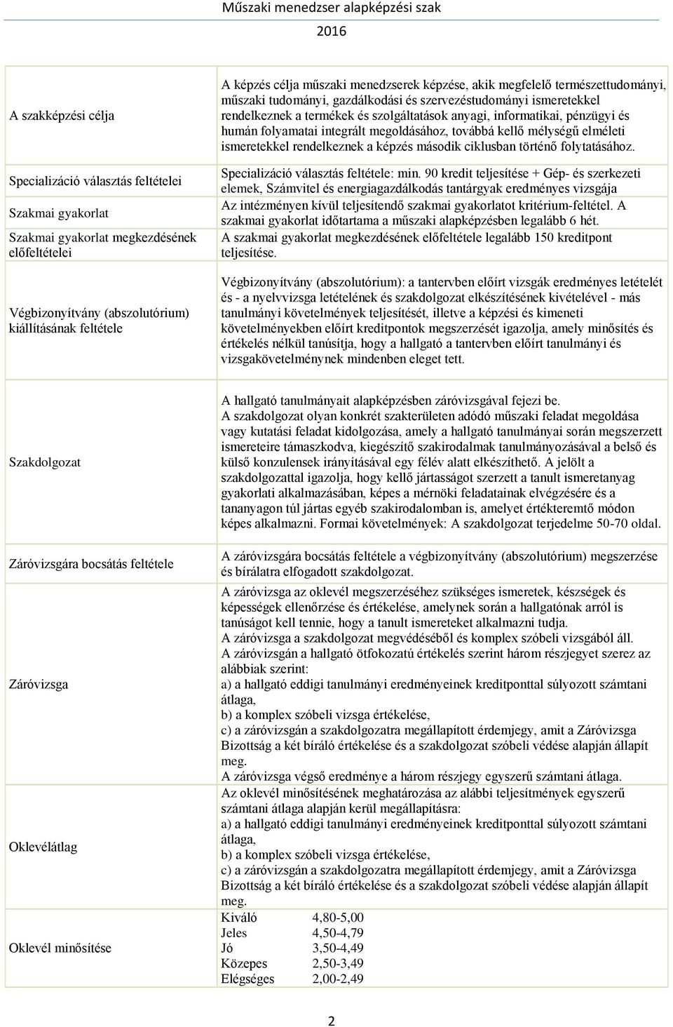 humán folyamatai integrált megoldásához, továbbá kellő mélységű elméleti ismeretekkel rendelkeznek a képzés második ciklusban történő folytatásához. Specializáció választás feltétele: min.