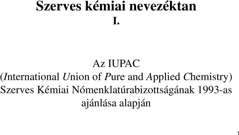 and Applied hemistry) Szerves Kémiai