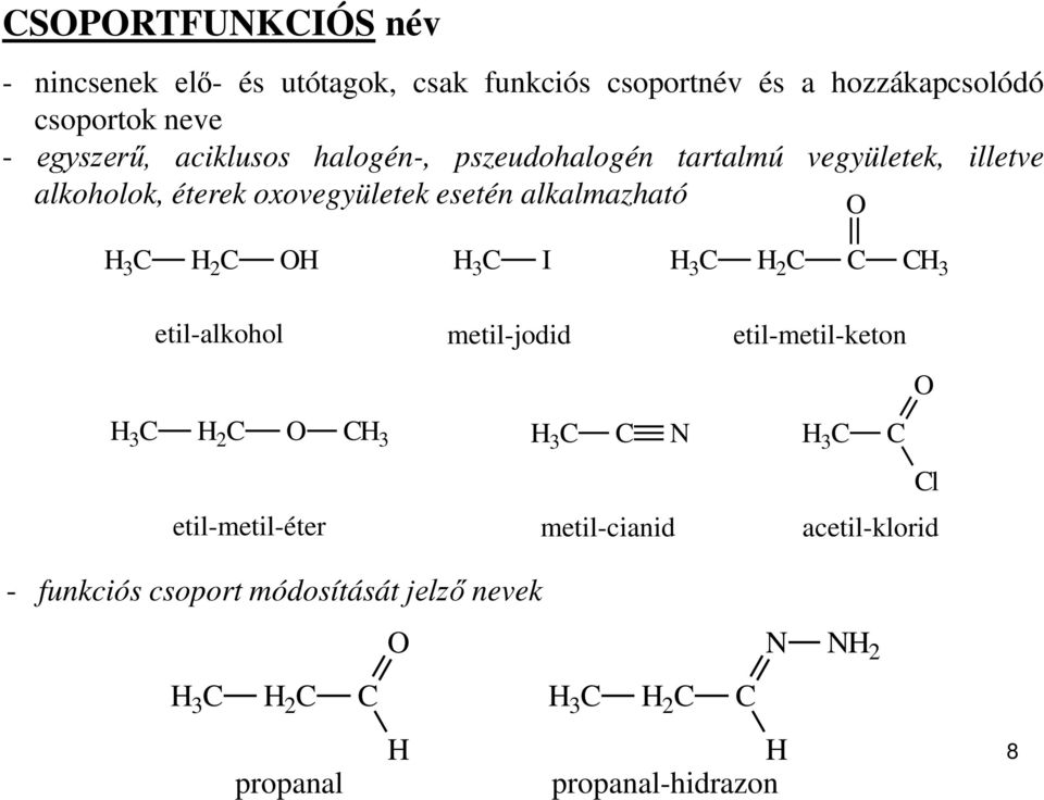 alkoholok, éterek oxovegyületek esetén alkalmazható I etil-alkohol metil-jodid etil-metil-éter