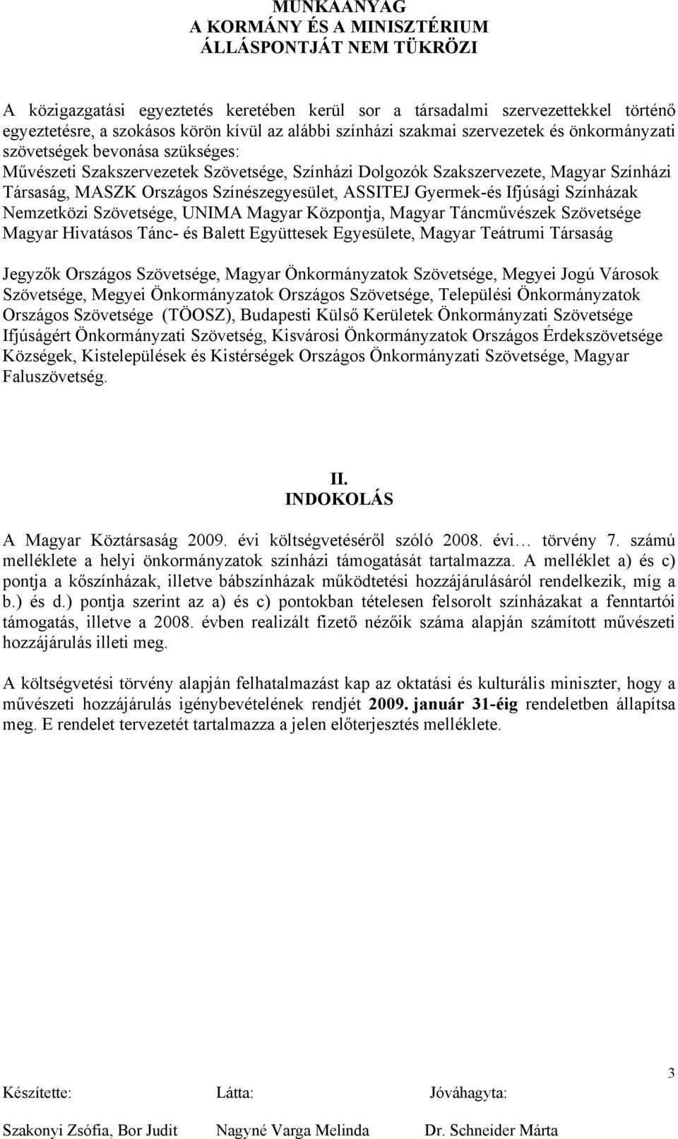 Szövetsége, UNIMA Magyar Központja, Magyar Táncművészek Szövetsége Magyar Hivatásos Tánc- és Balett Együttesek Egyesülete, Magyar Teátrumi Társaság Jegyzők Országos Szövetsége, Magyar Önkormányzatok