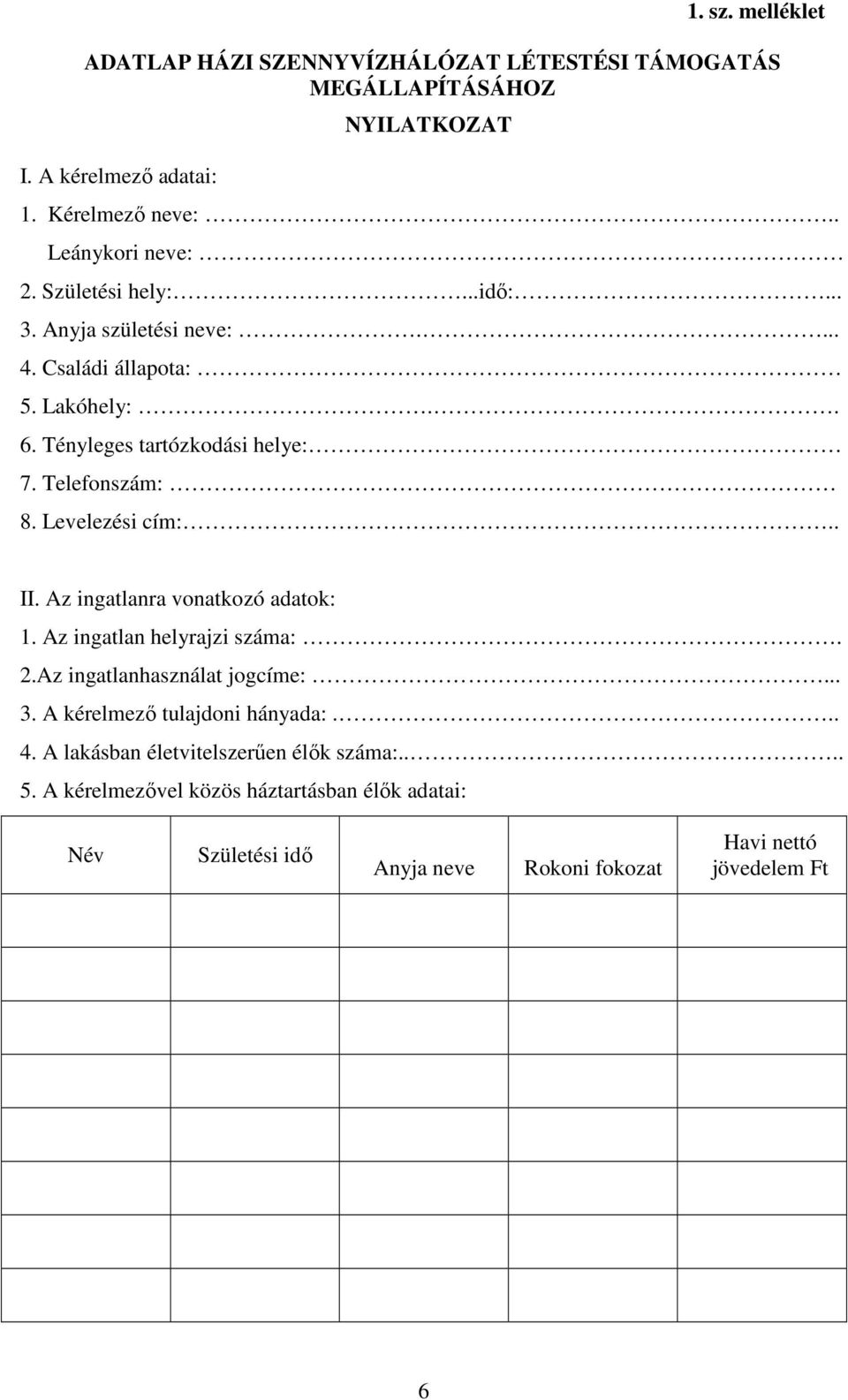 Levelezési cím:.. II. Az ingatlanra vonatkozó adatok: 1. Az ingatlan helyrajzi száma:. 2.Az ingatlanhasználat jogcíme:... 3. A kérelmező tulajdoni hányada:.