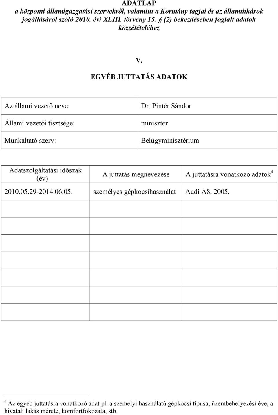 4 Az egyéb juttatásra vonatkozó adat pl.