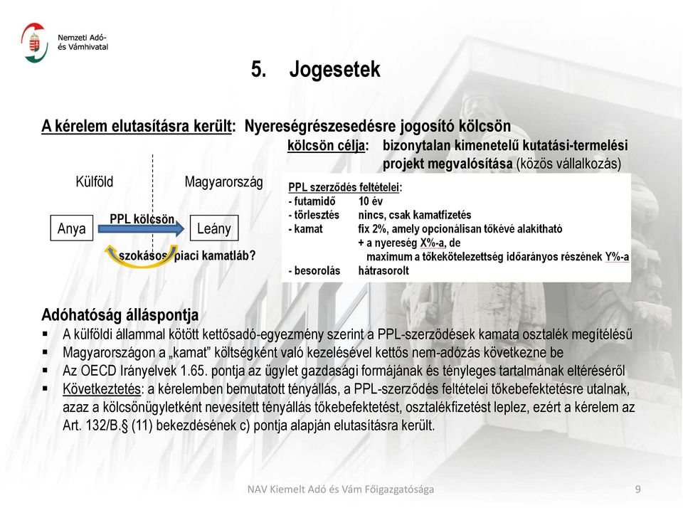 Adóhatóság álláspontja A külföldi állammal kötött kettısadó-egyezmény szerint a PPL-szerzıdések kamata osztalék megítéléső Magyarországon a kamat költségként való kezelésével kettıs nem-adózás