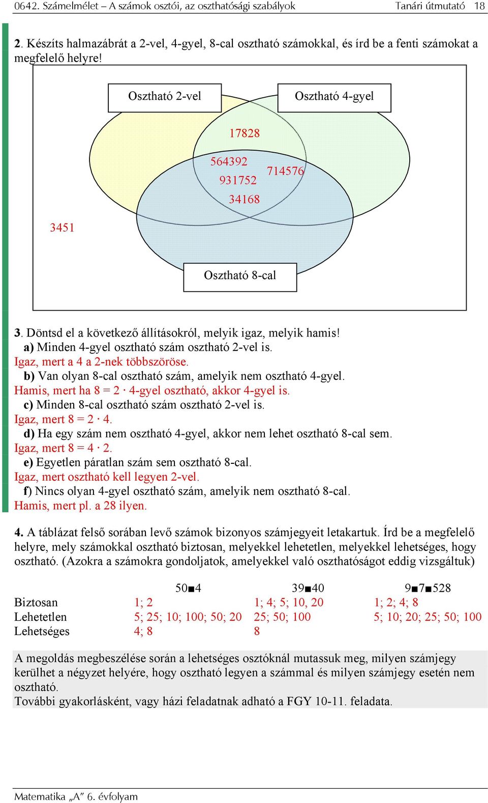 Igaz, mert a 4 a 2-nek többszöröse. b) Van olyan 8-cal osztható szám, amelyik nem osztható 4-gyel. Hamis, mert ha 8 = 2 4-gyel osztható, akkor 4-gyel is.