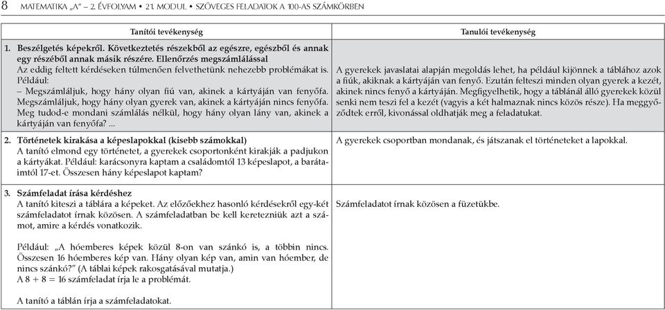 Például: Megszámláljuk, hogy hány olyan fiú van, akinek a kártyáján van fenyőfa. Megszámláljuk, hogy hány olyan gyerek van, akinek a kártyáján nincs fenyőfa.