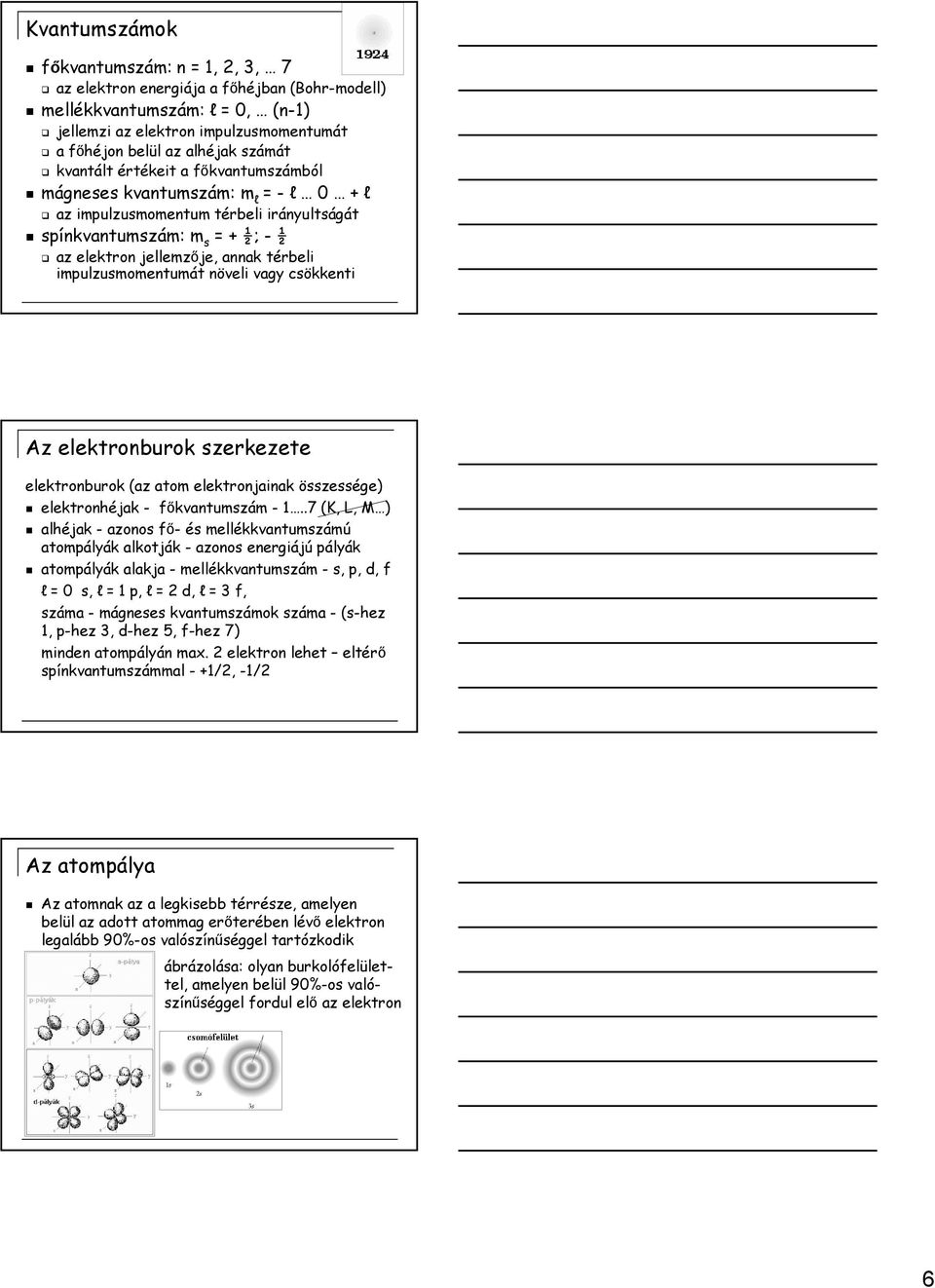 impulzusmomentumát növeli vagy csökkenti Az elektronburok szerkezete elektronburok (az atom elektronjainak összessége) elektronhéjak - fıkvantumszám - 1.