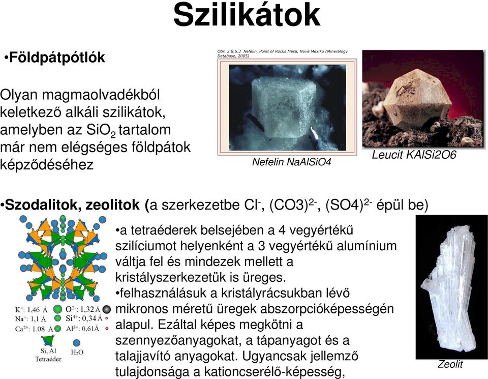 vegyértékő alumínium váltja fel és mindezek mellett a kristályszerkezetük is üreges.