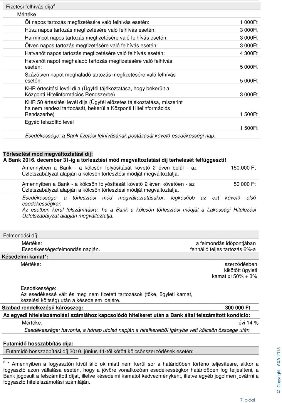 Százötven napot meghaladó tartozás megfizetésére való felhívás esetén: KHR értesítési levél díja (Ügyfél tájékoztatása, hogy bekerült a Központi Hitelinformációs Rendszerbe) KHR 50 értesítési levél