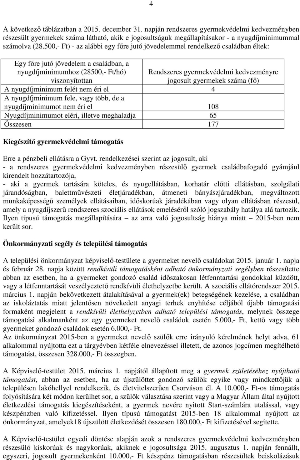 500,- Ft) - az alábbi egy főre jutó jövedelemmel rendelkező családban éltek: Egy főre jutó jövedelem a családban, a nyugdíjminimumhoz (28500,- Ft/hó) viszonyítottan Rendszeres gyermekvédelmi