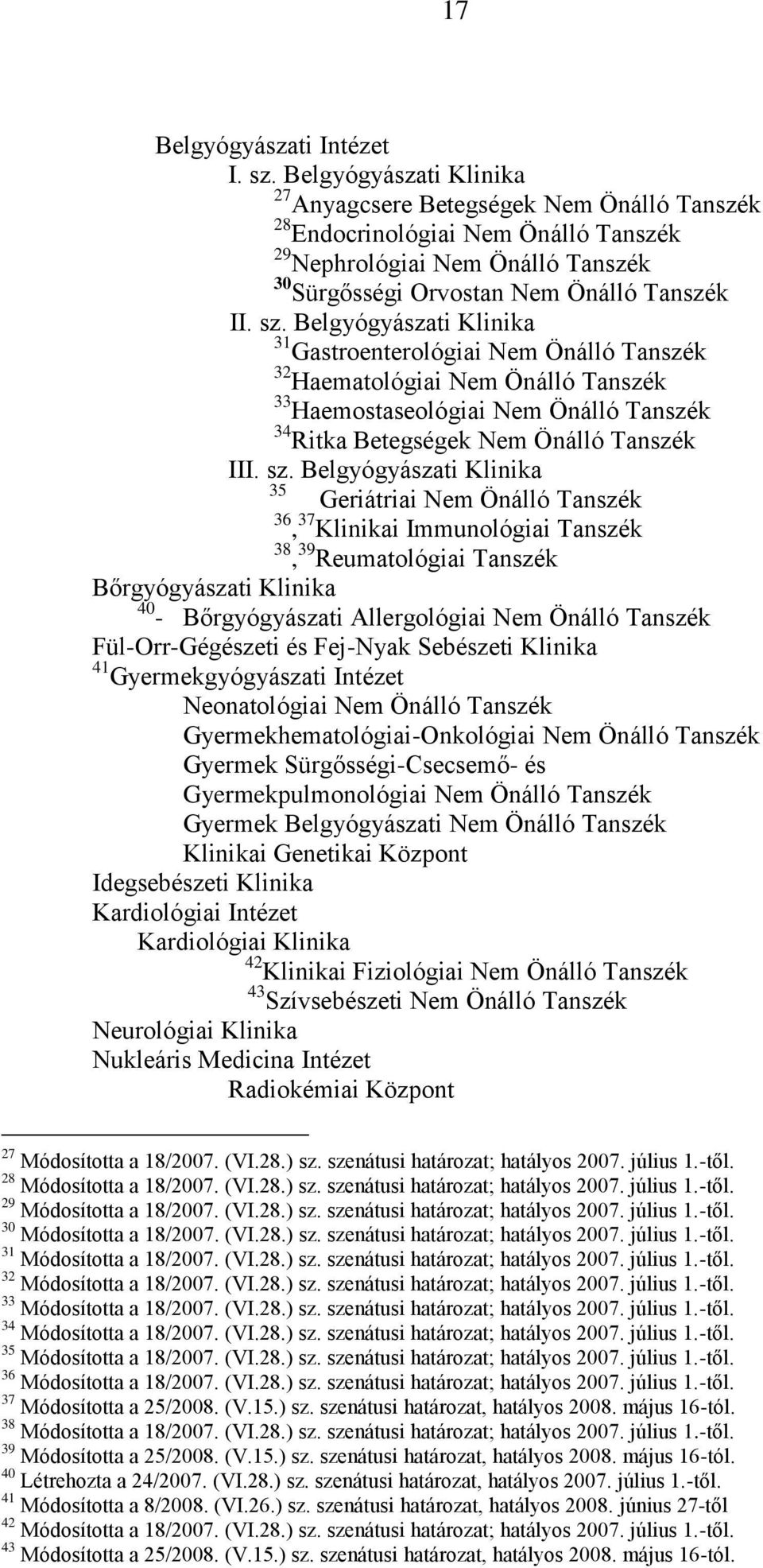 Belgyógyászati Klinika 31 Gastroenterológiai Nem Önálló Tanszék 32 Haematológiai Nem Önálló Tanszék 33 Haemostaseológiai Nem Önálló Tanszék 34 Ritka Betegségek Nem Önálló Tanszék III. sz.