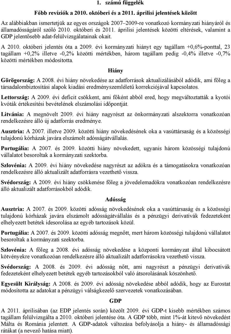 évi kormányzati hiányt egy tagállam +,6%-ponttal, 23 tagállam +,2% illetve -,2% közötti mértékben, három tagállam pedig -,4% illetve -,7% közötti mértékben módosította. Hiány Görögország: A 28.