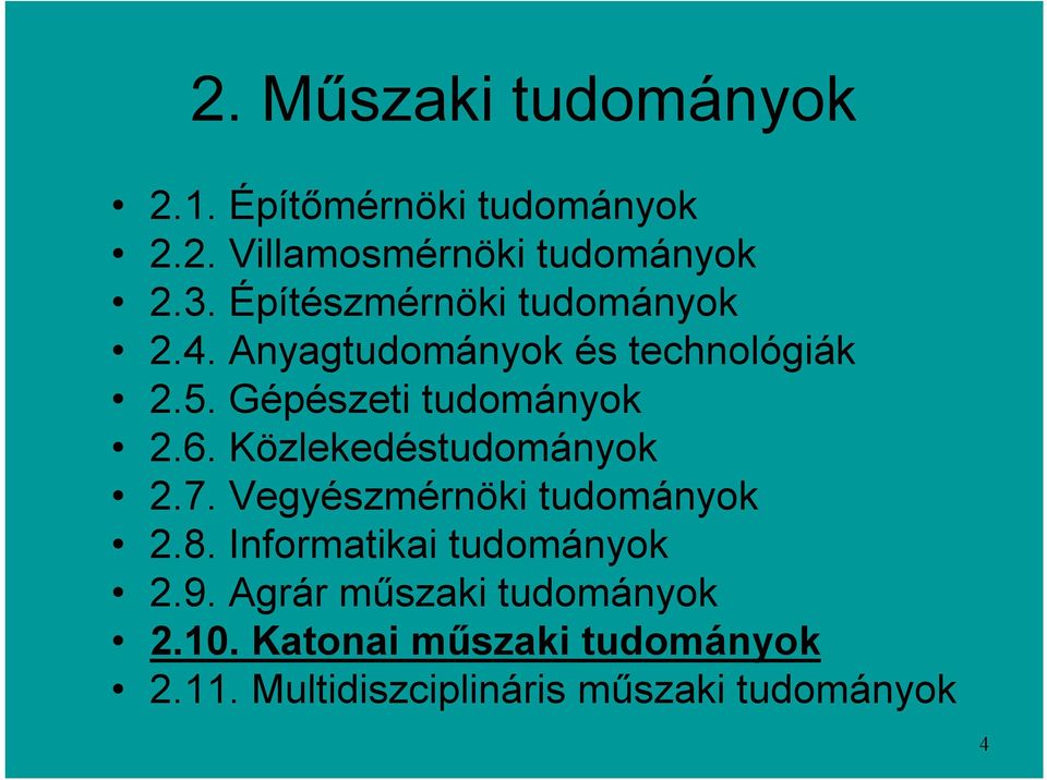 Közlekedéstudományok 2.7. Vegyészmérnöki tudományok 2.8. Informatikai tudományok 2.9.