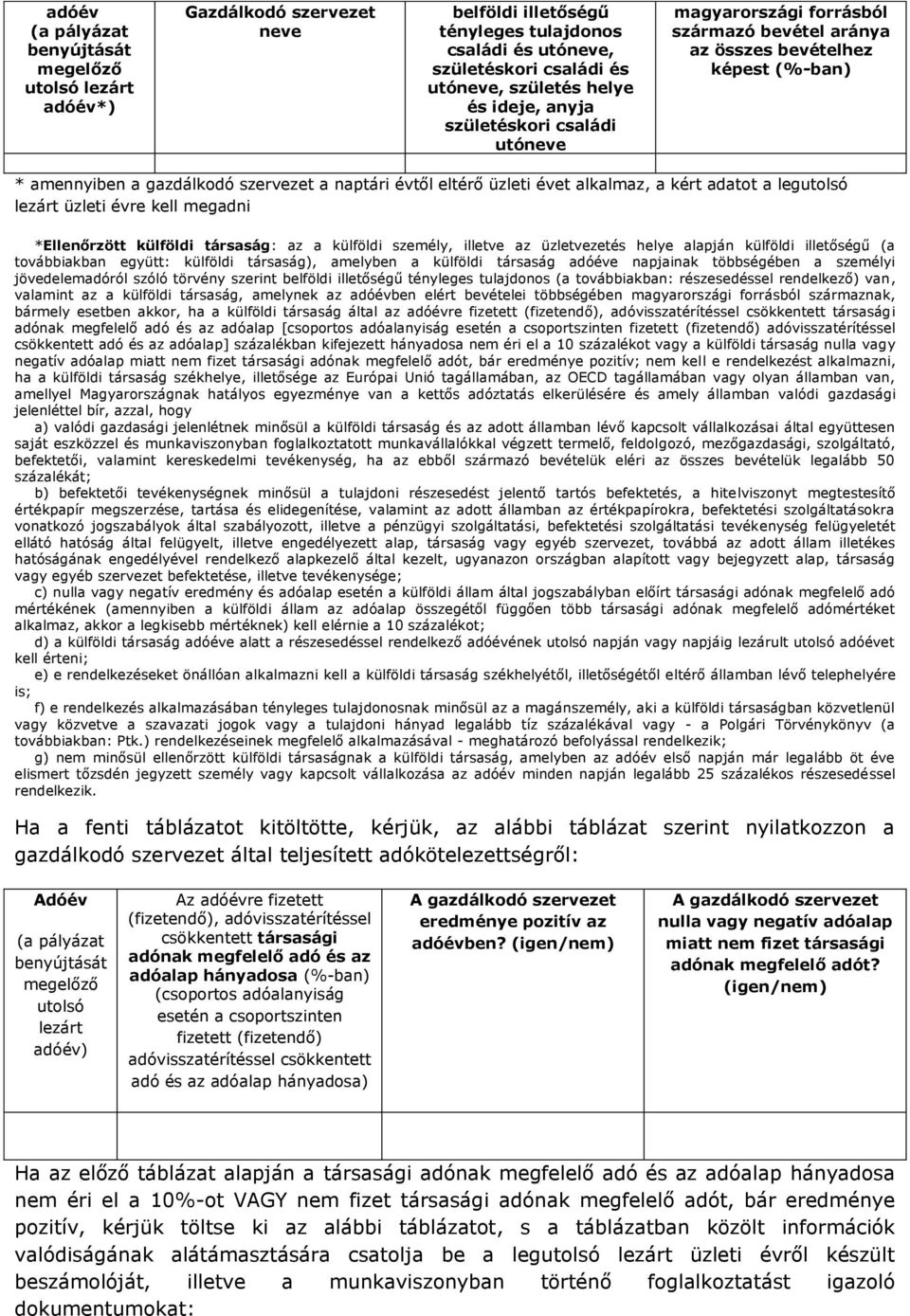 *Ellenőrzött külföldi társaság: az a külföldi személy, illetve az üzletvezetés helye alapján külföldi illetőségű (a továbbiakban együtt: külföldi társaság), amelyben a külföldi társaság adóéve