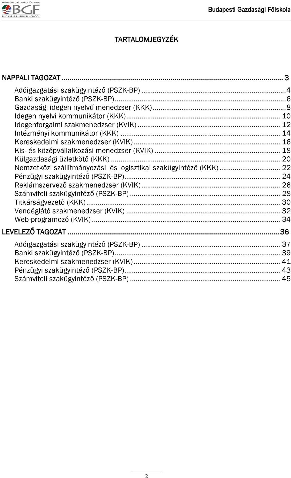 .. 16 Kis- és középvállalkozási menedzser (KVIK)... 18 Külgazdasági üzletkötő (KKK)... 20 Nemzetközi szállítmányozási és logisztikai szakügyintéző (KKK)... 22 Pénzügyi szakügyintéző (PSZK-BP).