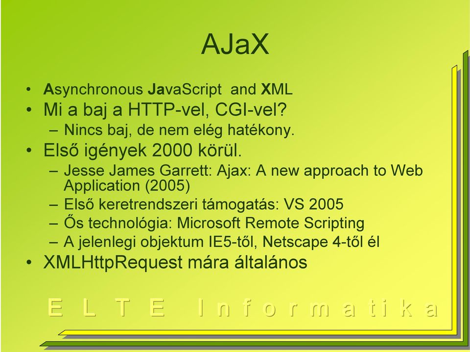 Jesse James Garrett: Ajax: A new approach to Web Application (2005) Első keretrendszeri
