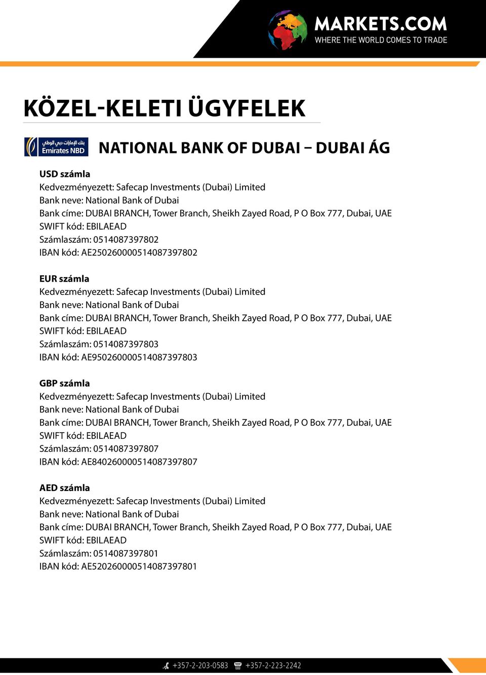 IBAN kód: AE950260000514087397803 Számlaszám: 0514087397807 IBAN kód: