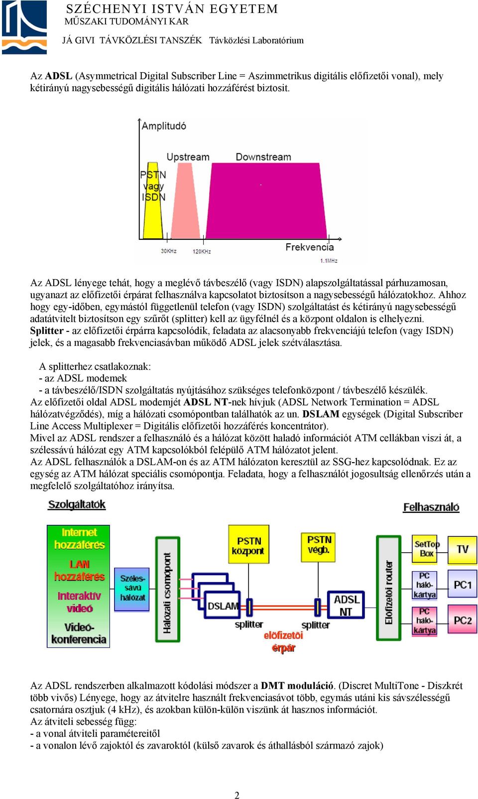 Ahhoz hogy egy-időben, egymástól függetlenül telefon (vagy ISDN) szolgáltatást és kétirányú nagysebességű adatátvitelt biztosítson egy szűrőt (splitter) kell az ügyfélnél és a központ oldalon is