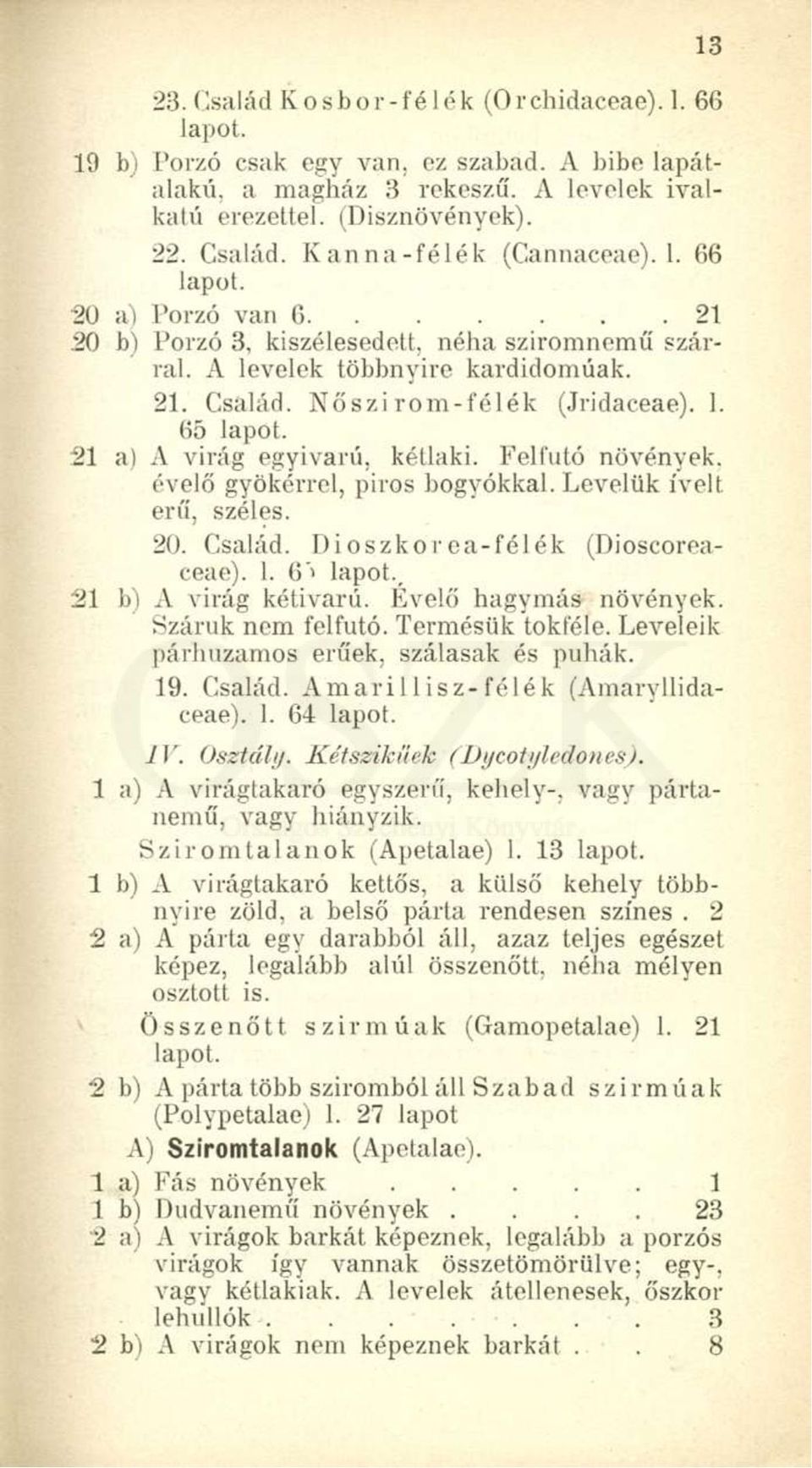 21 a) A virág egyivarú, kétlaki. Felfutó növények. évelő gyökérrel, piros bogyókkal. Levelük ívelt erű, széles. 20. Család. Dioszkorea-félék (Dioscoreaceae). 1. 6"> lapot., 21 b) A virág kétivarú.