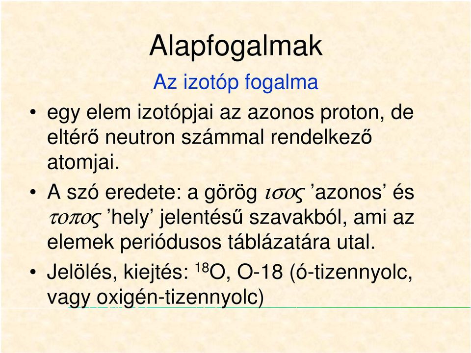 A szó eredete: a görög ισος azonos és τοπος hely jelentéső szavakból, ami