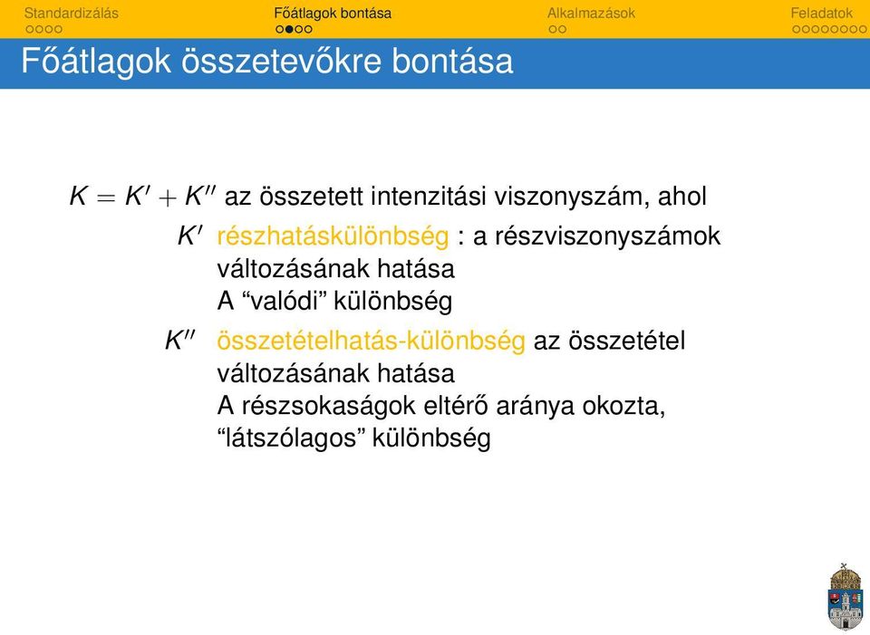 változásának hatása A valódi különbség K összetételhatás-különbség az