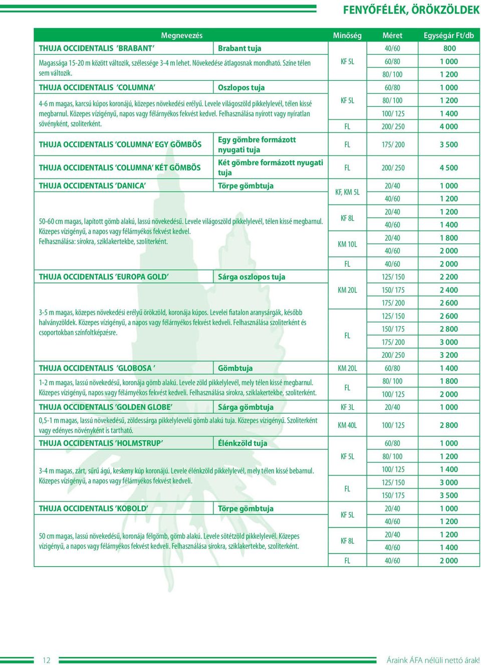 Levele világoszöld pikkelylevél, télen kissé 80/ 100 1 200 megbarnul. Közepes vízigényű, napos vagy félárnyékos fekvést kedvel.