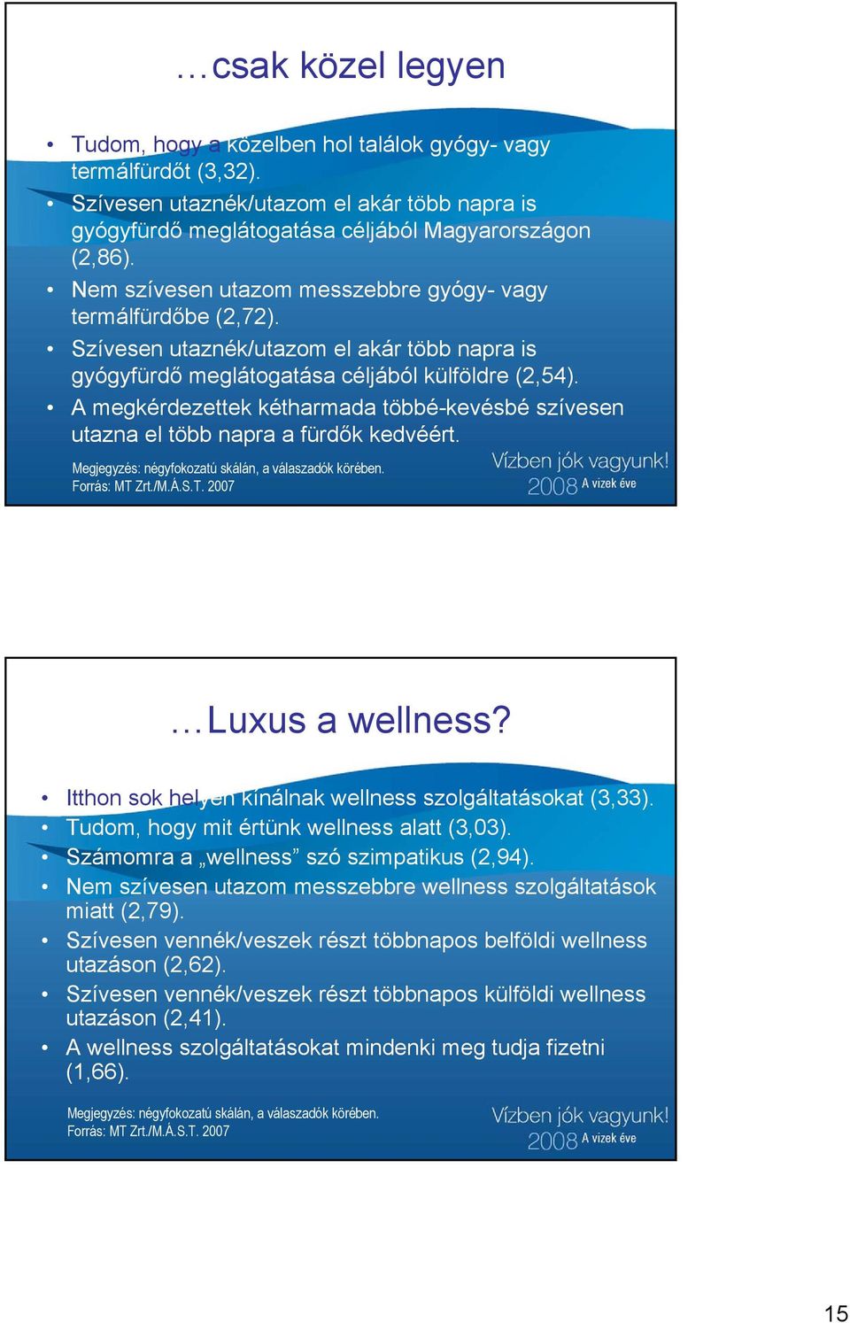 A megkérdezettek kétharmada többé-kevésbé szívesen utazna el több napra a fürdők kedvéért. Megjegyzés: négyfokozatú skálán, a válaszadók körében. Luxus a wellness?