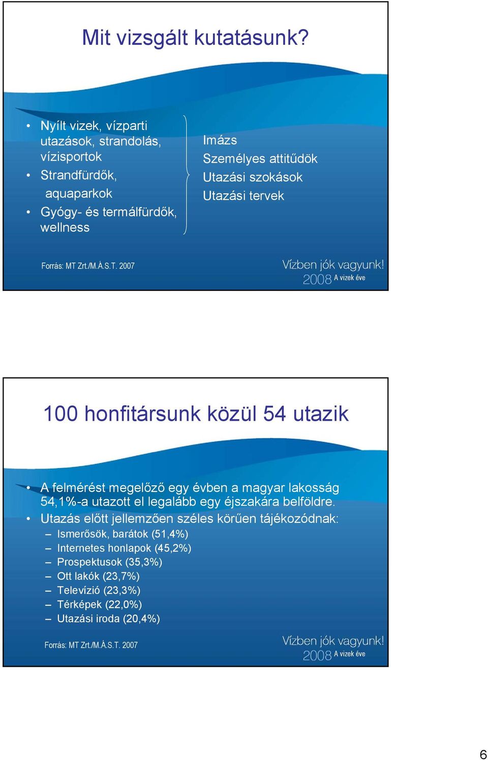 attitűdök Utazási szokások Utazási tervek 100 honfitársunk közül 54 utazik A felmérést megelőző egy évben a magyar lakosság 54,1%-a