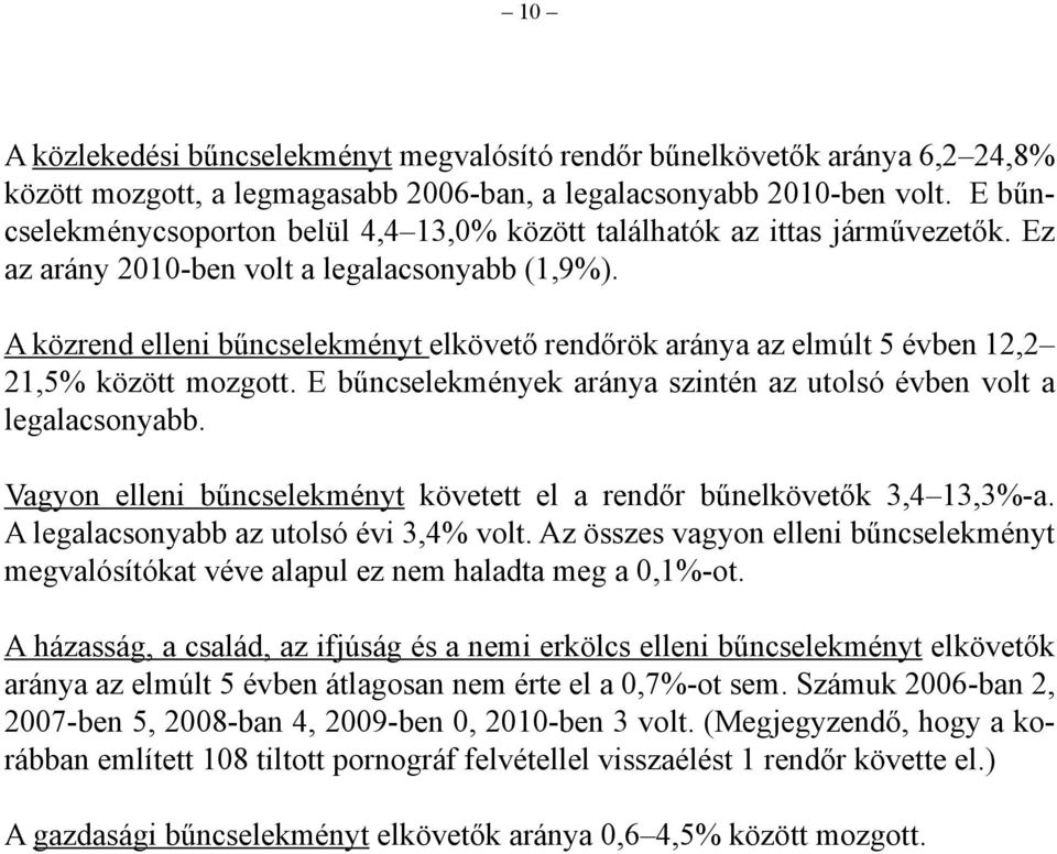 A közrend elleni bűncselekményt elkövető rendőrök aránya az elmúlt 5 évben 12,2 21,5% között mozgott. E bűncselekmények aránya szintén az utolsó évben volt a legalacsonyabb.