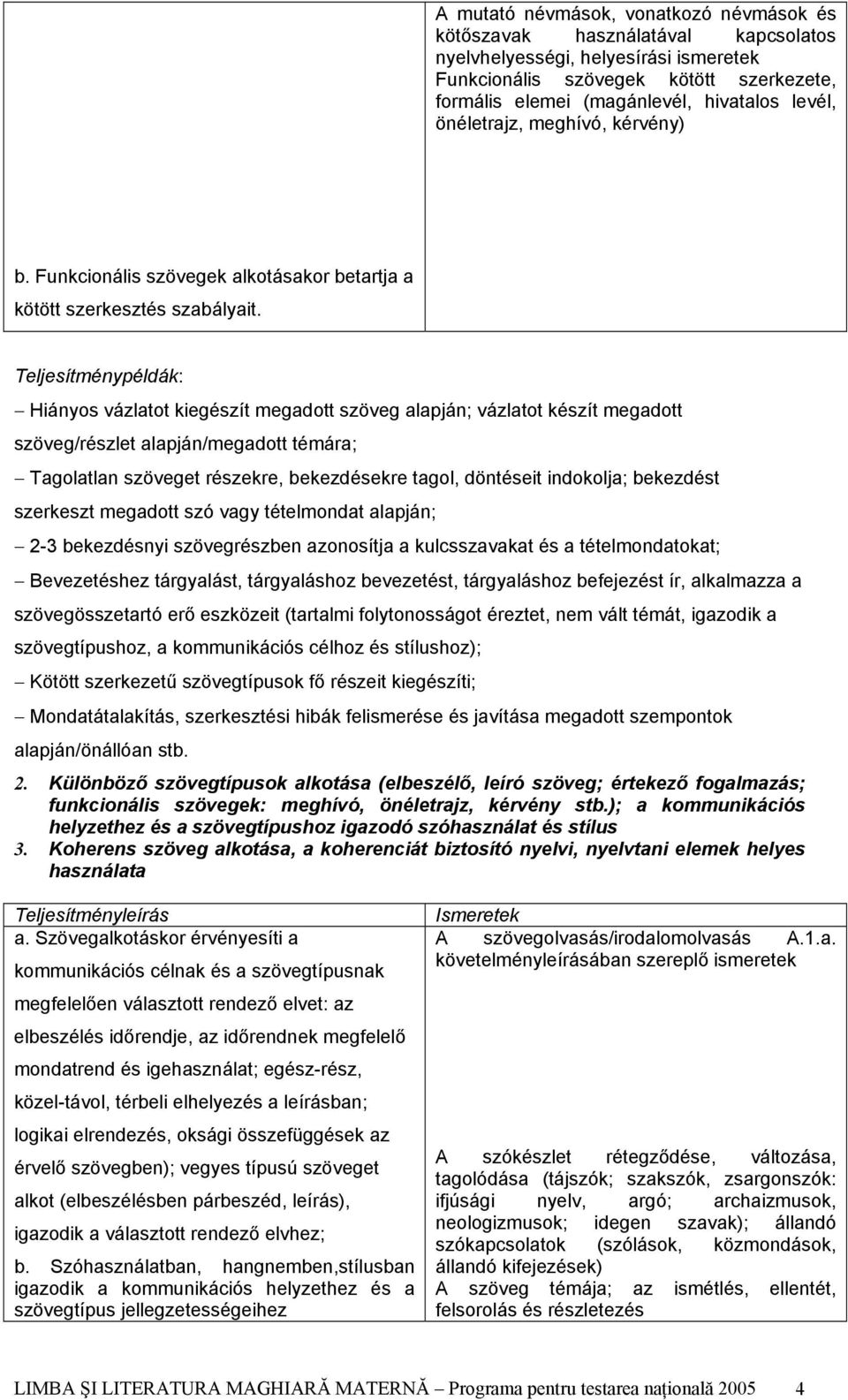 Teljesítménypéldák: Hiányos vázlatot kiegészít megadott szöveg alapján; vázlatot készít megadott szöveg/részlet alapján/megadott témára; Tagolatlan szöveget részekre, bekezdésekre tagol, döntéseit