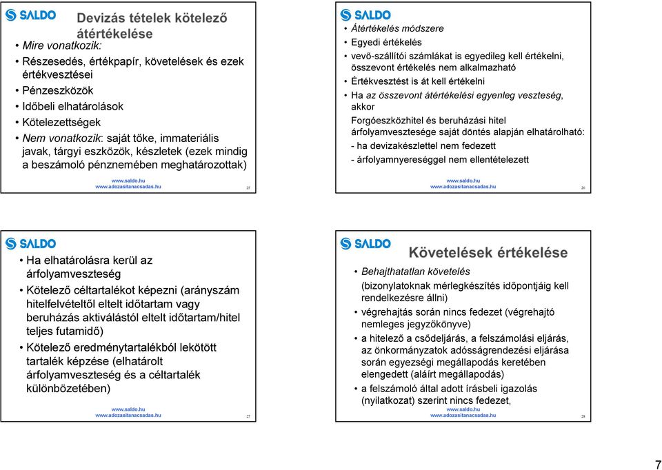 Értékvesztést is át kell értékelni Ha az összevont átértékelési egyenleg veszteség, akkor Forgóeszközhitel és beruházási hitel árfolyamvesztesége saját döntés alapján elhatárolható: - ha