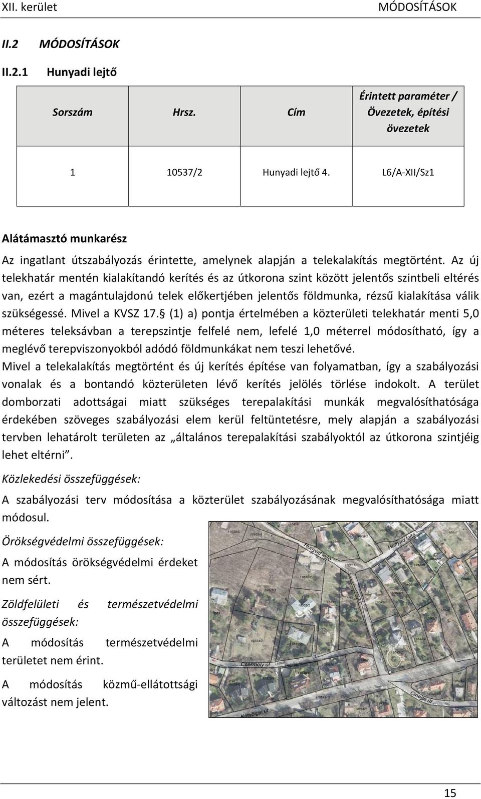 Az új telekhatár mentén kialakítandó kerítés és az útkorona szint között jelentős szintbeli eltérés van, ezért a magántulajdonú telek előkertjében jelentős földmunka, rézsű kialakítása válik