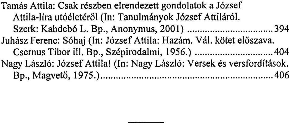 , Anonymus, 2001) 394 Juhász Ferenc: Sóhaj (In: József Attila: Hazám. Vál. kötet előszava.