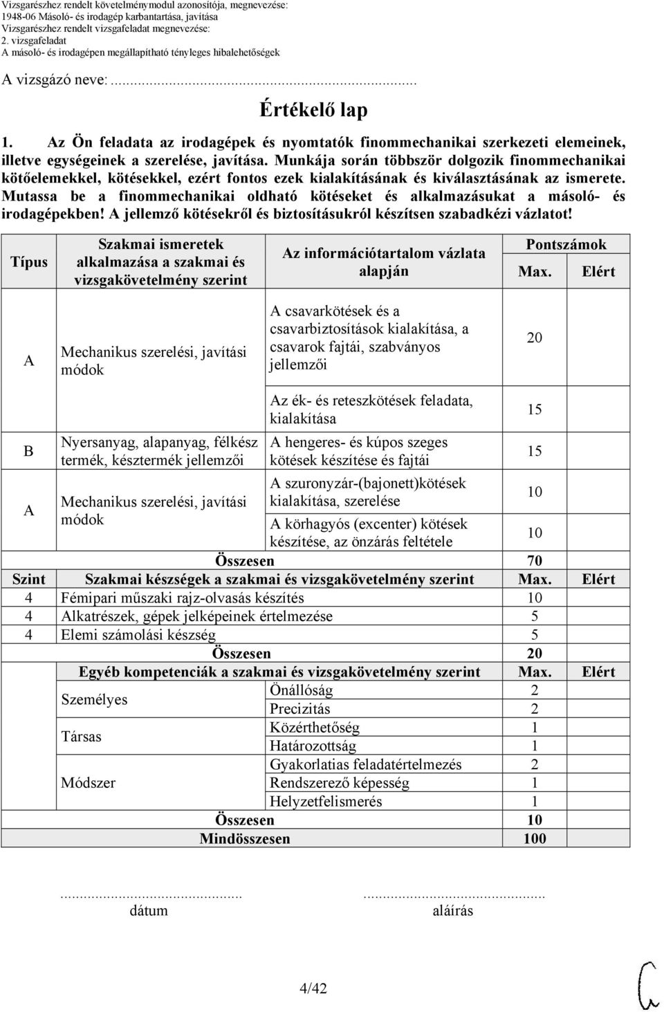 Munkája során többször dolgozik finommechanikai kötőelemekkel, kötésekkel, ezért fontos ezek kialakításának és kiválasztásának az ismerete.