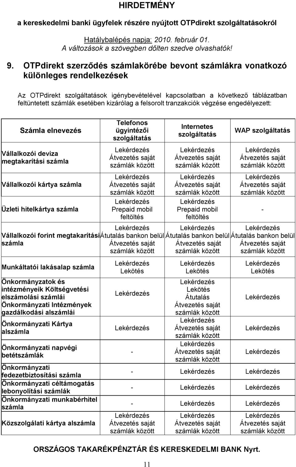 Prepaid mobil feltöltés Vállalkozói forint megtakarítási számla Munkáltatói lakásalap számla Önkormányzatok és intézményeik Költségvetési elszámolási számlái Önkormányzati Intézmények gazdálkodási