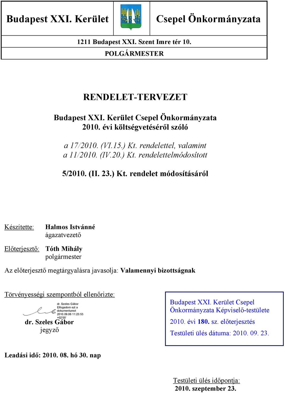 rendelettel, valamint a 11/21. (IV.2.) Kt.